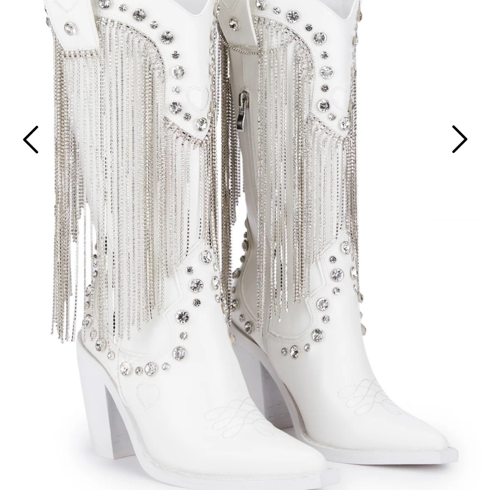 Dolls, kill, white rhinestone fringe boots size 9 brand new